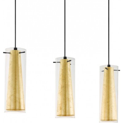 222,95 € Free Shipping | Hanging lamp Eglo 60W Cylindrical Shape 110×73 cm. Triple focus Living room, dining room and bedroom. Steel and Glass. Golden Color