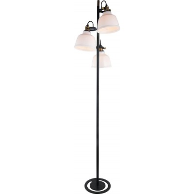 Lámpara de pie 60W 3000K Luz cálida. Forma Cónica 170×43 cm. 3 puntos de luz Salón, dormitorio y vestíbulo. Estilo vintage. Metal y Vidrio. Color negro