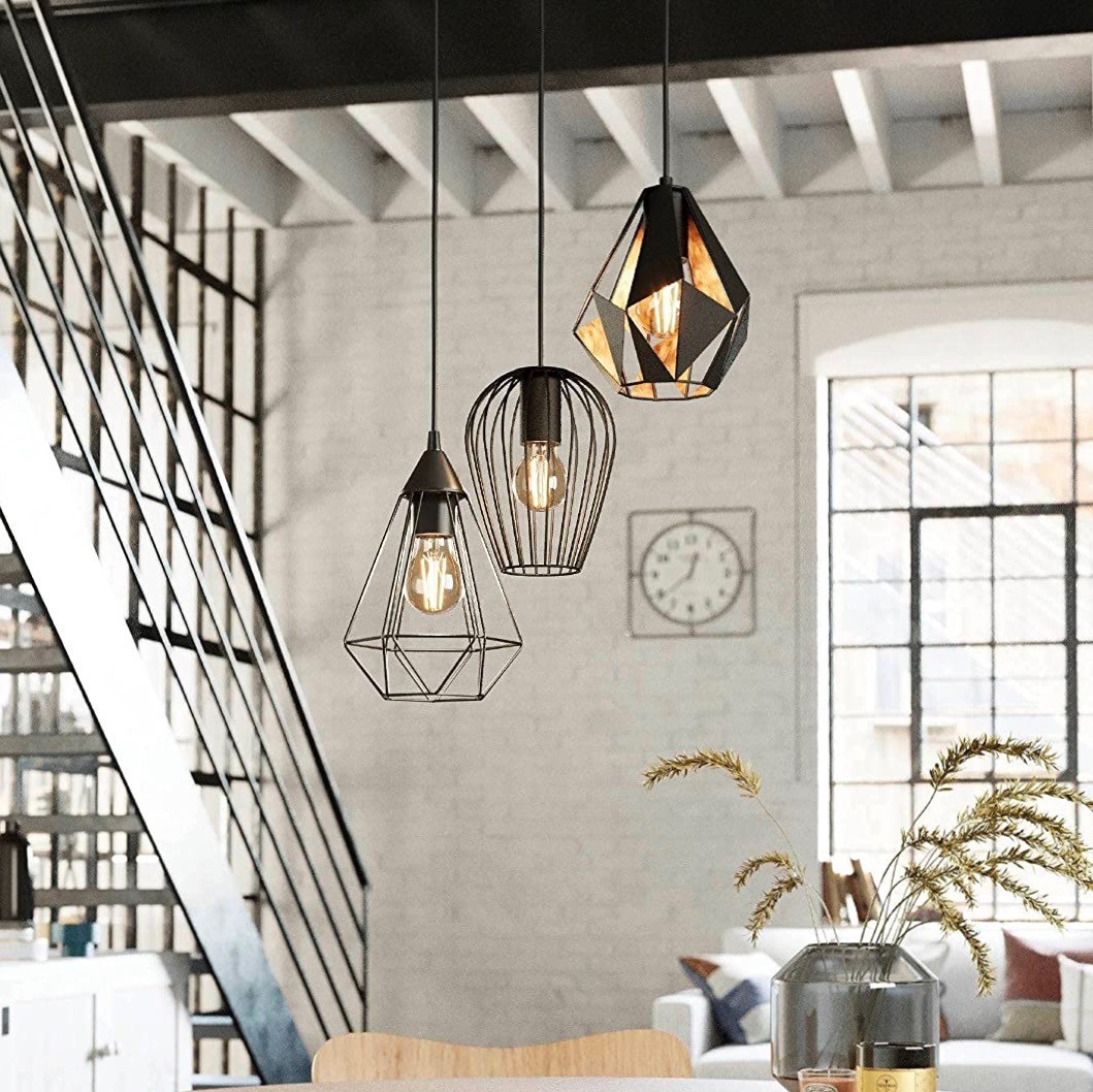 153,95 € Free Shipping | Hanging lamp Eglo Ø 34 cm. Triple focus Metal casting. Black Color