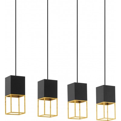 Hanging lamp Eglo 5W 3000K Warm light. Rectangular Shape 110×85 cm. 4 LED light points Living room, dining room and bedroom. Steel. Black Color