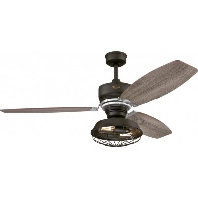 275,95 € Free Shipping | Ceiling fan with light 80W 137×137 cm. 3 vanes-blades. Remote control Living room, dining room and lobby. Retro Style. Brown Color