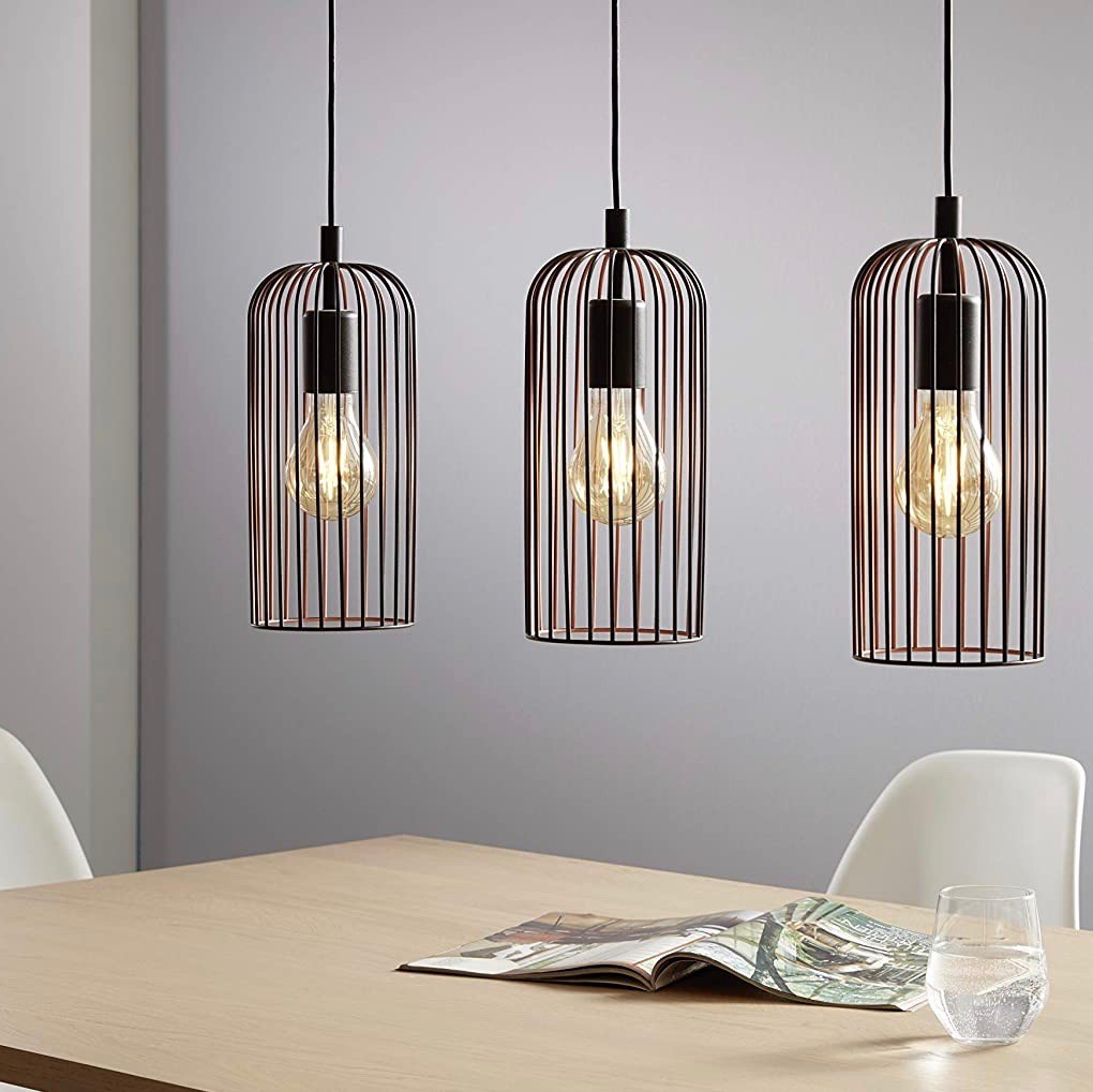 144,95 € Kostenloser Versand | Hängelampe Eglo 60W 110×73 cm. 3 Herde im Käfig eingeschlossen Stahl. Schwarz Farbe