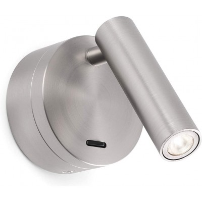 Indoor spotlight 3W 3000K Warm light. Cylindrical Shape 11×9 cm. Auxiliary support for reading Bedroom. Modern Style. Aluminum and Glass. Nickel Color