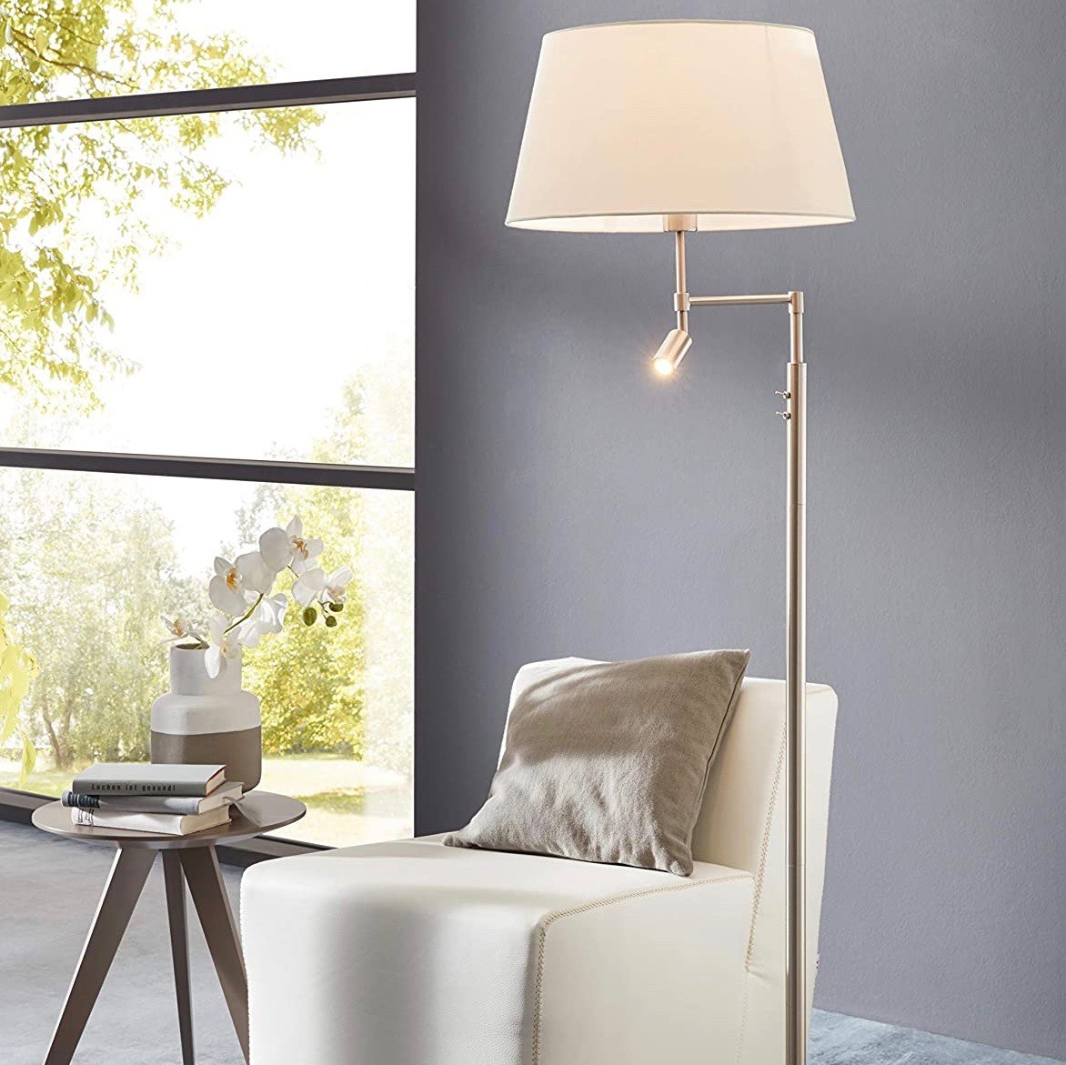 177,95 € Envoi gratuit | Lampadaire Eglo 153×50 cm. Applique d'aide à la lecture Acier et textile. Couleur blanc