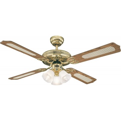 161,95 € Free Shipping | Ceiling fan with light 60W 132×132 cm. 4 vanes-blades. triple focus Living room, bedroom and lobby. Classic Style. Metal casting. Brown Color