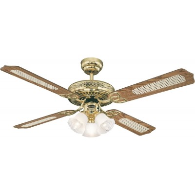 153,95 € Free Shipping | Ceiling fan with light 60W 132×132 cm. 4 vanes-blades. triple focus Metal casting. Brown Color