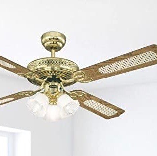 153,95 € Free Shipping | Ceiling fan with light 60W 132×132 cm. 4 vanes-blades. triple focus Metal casting. Brown Color