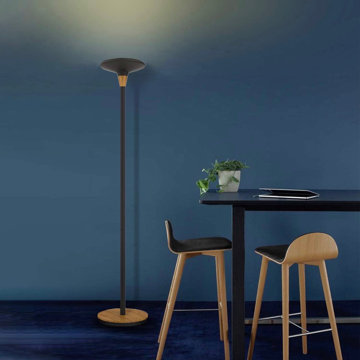 218,95 € Envoi gratuit | Lampadaire 45W 180×34 cm. LED dimmables Acier et bois. Couleur noir