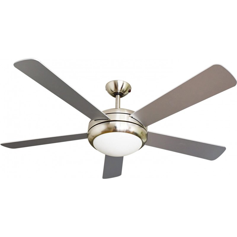 247,95 € Free Shipping | Ceiling fan with light 75W 132×132 cm. 5 vanes-blades. Remote control Living room, dining room and bedroom. Modern Style. Metal casting. Nickel Color