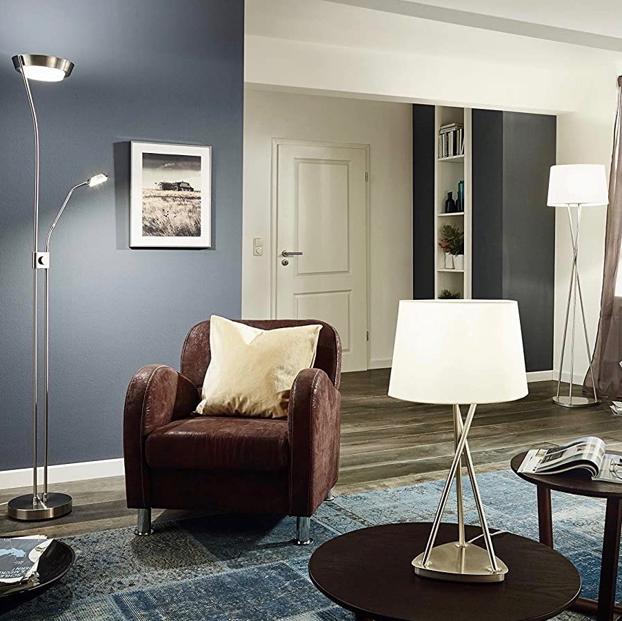227,95 € Free Shipping | Floor lamp Eglo 35W 3000K Warm light. 180×25 cm. Reading aid sconce Steel. Nickel Color