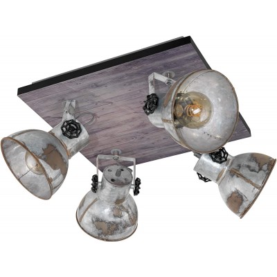 Projecteur d'intérieur Eglo 40W 45×45 cm. 4 spots orientables Acier et bois. Couleur marron