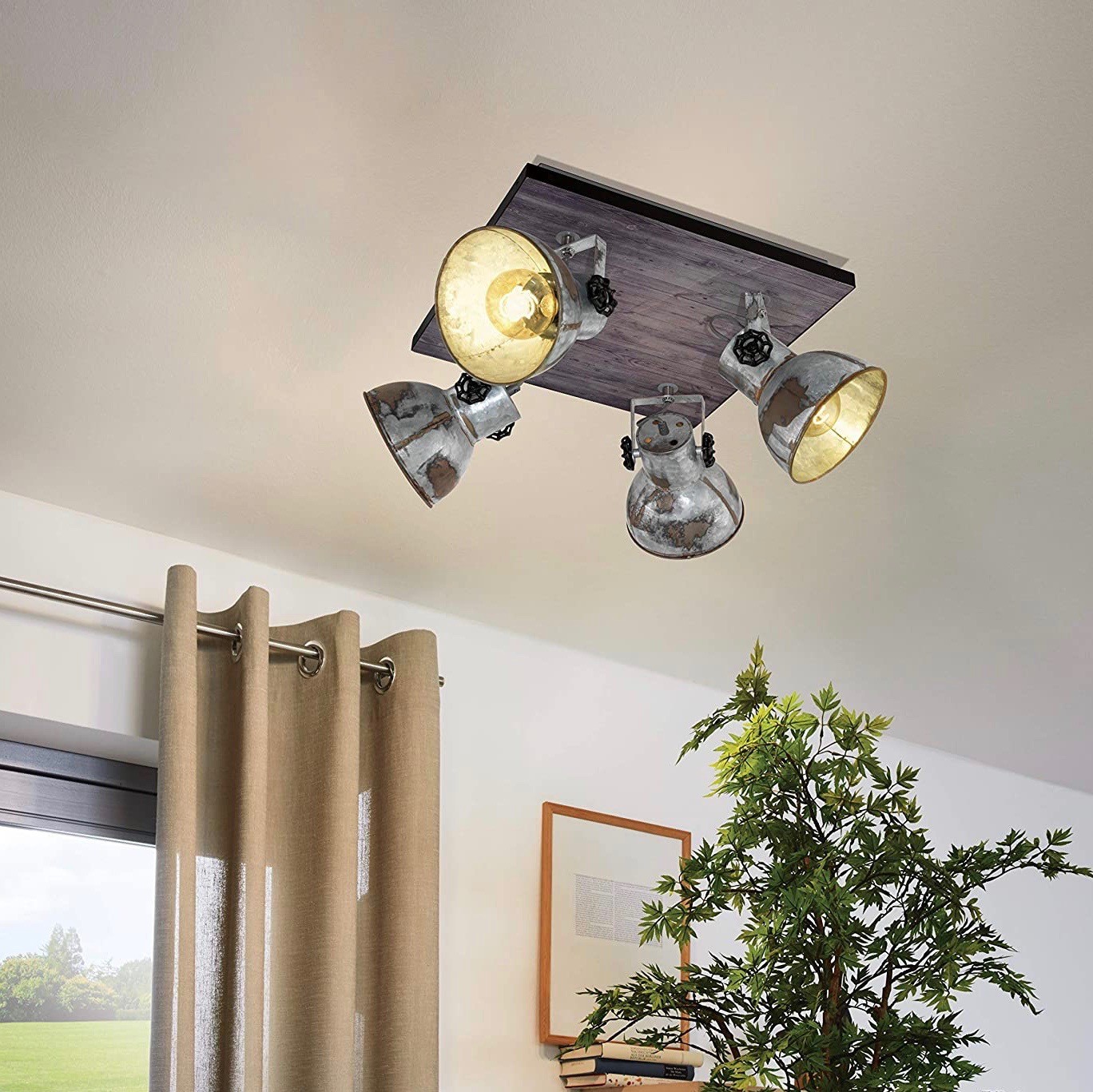 186,95 € Envoi gratuit | Projecteur d'intérieur Eglo 40W 45×45 cm. 4 spots orientables Acier et bois. Couleur marron