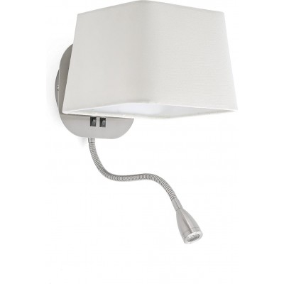 Lampada da parete per interni 15W Forma Cubica 25×20 cm. Luce ausiliaria da lettura a LED Soggiorno, sala da pranzo e camera da letto. Metallo e Tessile. Colore bianca