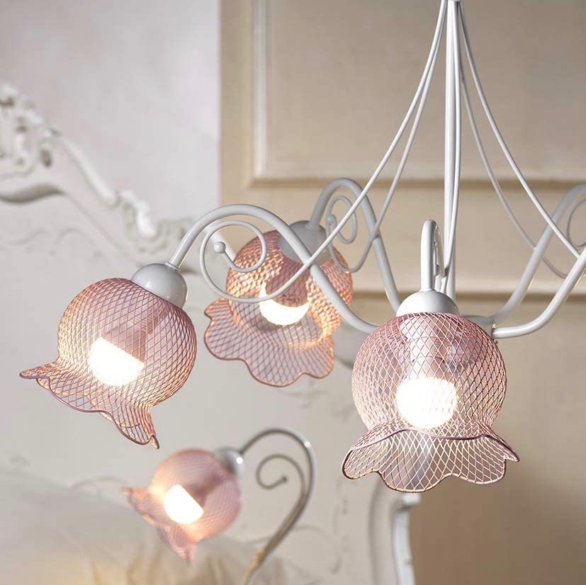 138,95 € Envío gratis | Lámpara de araña 51×49 cm. 5 puntos de luz Metal. Color rosa