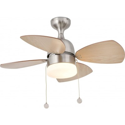 131,95 € Free Shipping | Ceiling fan with light 82×82 cm. 4 blades-blades Living room, dining room and bedroom. Metal casting. Nickel Color