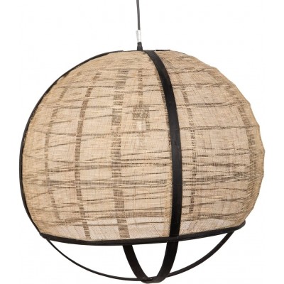 Hanging lamp Spherical Shape 51×51 cm. Living room, kitchen and dining room. Modern Style. Metal casting, Linen and Wood. Beige Color