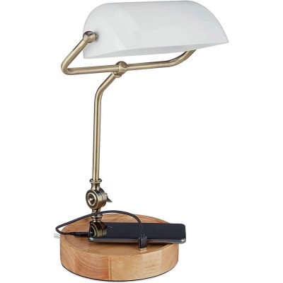 Schreibtischlampe 52×33 cm. USB-Verbindung. verstellbarer Lampenschirm Esszimmer, schlafzimmer und empfangshalle. Retro Stil. Kristall und Holz. Weiß Farbe