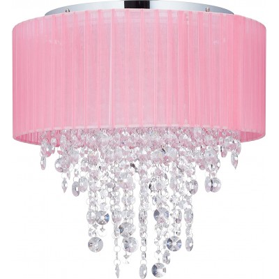 264,95 € Free Shipping | Ceiling lamp Cylindrical Shape 40×40 cm. 5 LED light points Living room, dining room and lobby. Vintage Style. Crystal, Metal casting and Textile. Rose Color