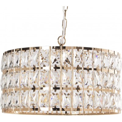 Lámpara colgante Forma Cilíndrica 60×60 cm. Comedor, dormitorio y vestíbulo. Cristal y Metal. Color dorado