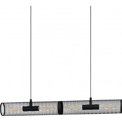 Lâmpada pendurada Eglo 40W Forma Cilíndrica 110×108 cm. 4 focos em malha tubular Sala de estar e sala de jantar. Estilo industrial. Metais. Cor preto