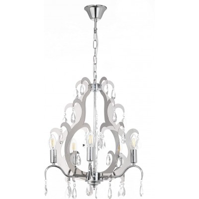 Chandelier 110×40 cm. 5 light points Living room, dining room and bedroom. Modern Style. Crystal and Metal casting. Plated chrome Color