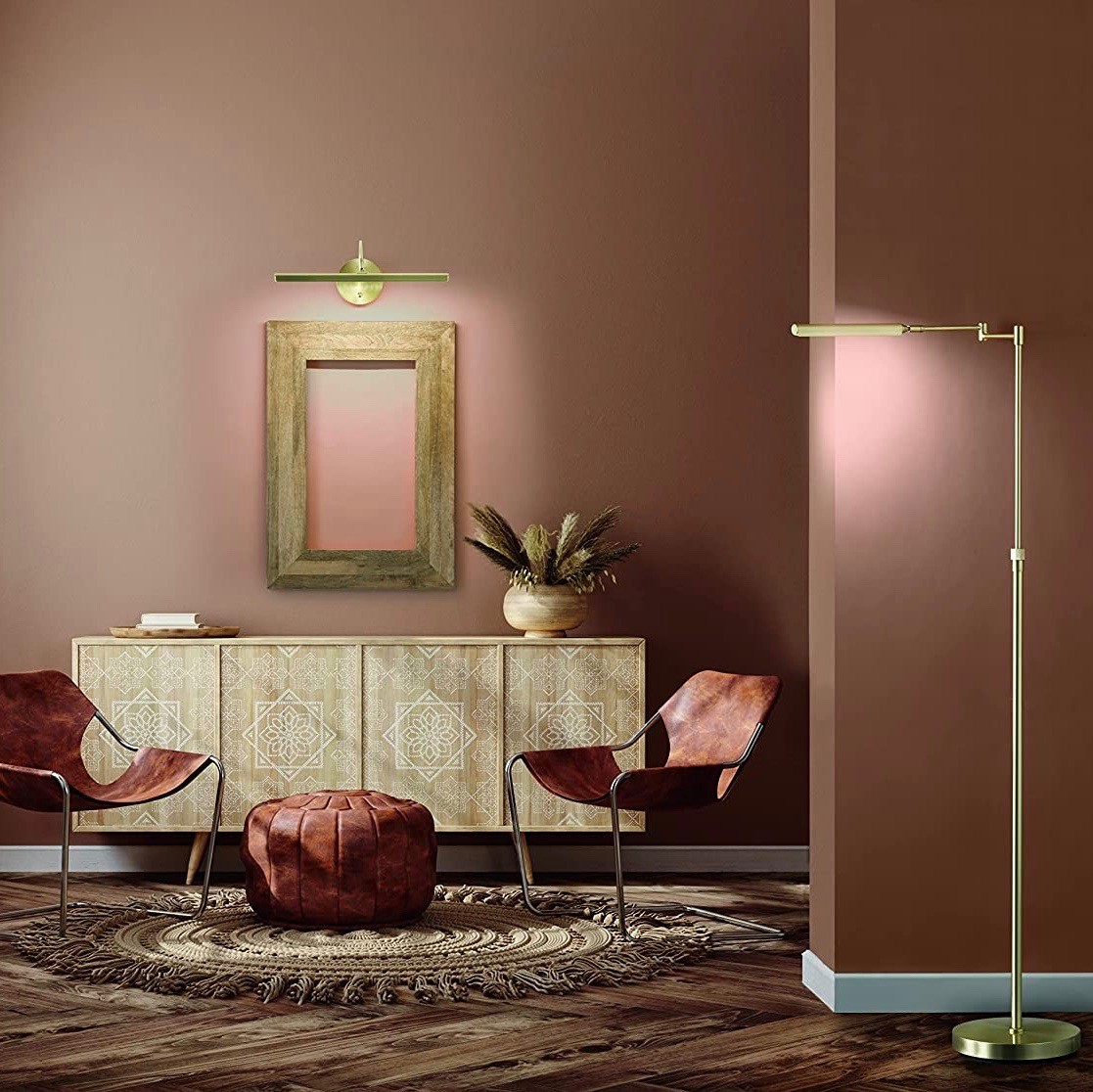 199,95 € Envio grátis | Luminária de piso 9W 130×54 cm. LED. altura ajustável Metais. Cor dourado