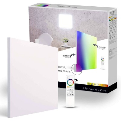 255,95 € Envío gratis | Panel LED Forma Cuadrada 45×45 cm. LED inteligente. Mando a distancia Salón, dormitorio y vestíbulo. Color blanco