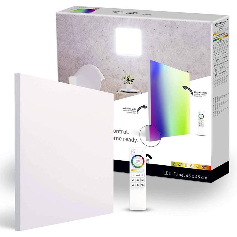 255,95 € Envio grátis | Painel de LED Forma Quadrado 45×45 cm. Led inteligente. Controle remoto Sala de estar, quarto e salão. Cor branco