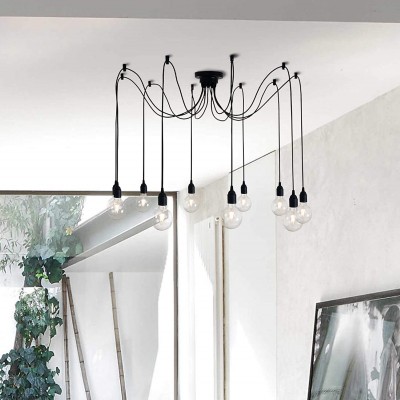 Lámpara de araña 100W 31×18 cm. 10 focos Salón, dormitorio y vestíbulo. Metal. Color negro