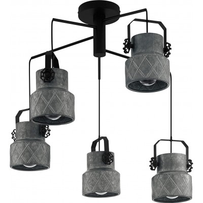 Lampadario Eglo 40W Forma Cilindrica 150×68 cm. 5 faretti Soggiorno, sala da pranzo e camera da letto. Acciaio. Colore nero