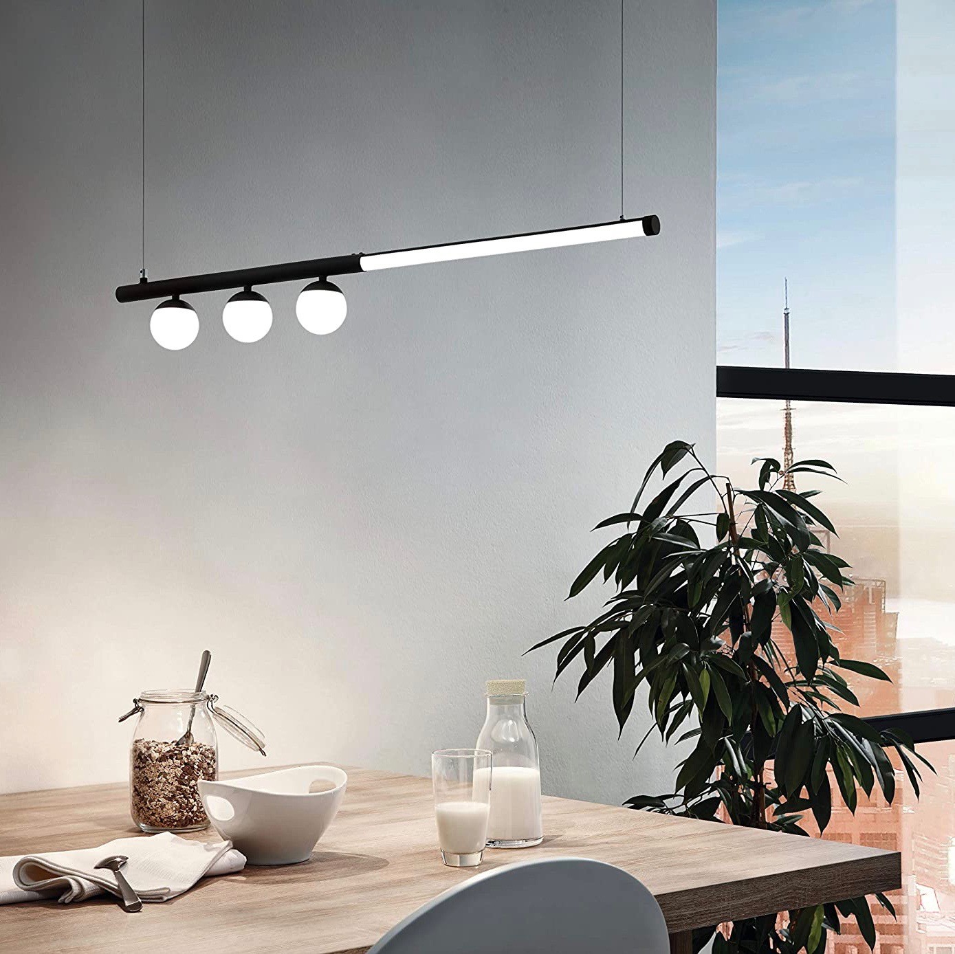 174,95 € Бесплатная доставка | Подвесной светильник Eglo 22W 120×100 cm. 3 точки света Стали и пмма. Чернить Цвет