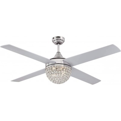 239,95 € Free Shipping | Ceiling fan with light 60W 61×33 cm. 4 blades-blades Living room, bedroom and lobby. Modern Style. Crystal and Metal casting. Nickel Color