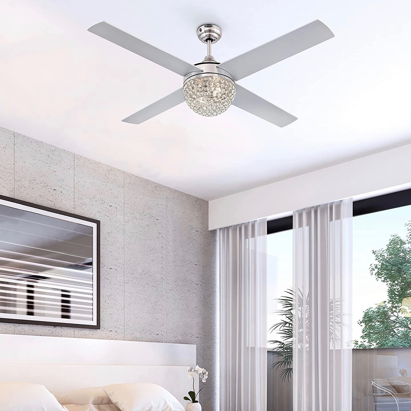 227,95 € Spedizione Gratuita | Ventilatore da soffitto con luce 60W 61×33 cm. 4 pale Cristallo e metallo. Colore nichel
