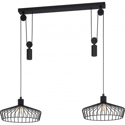 246,95 € Free Shipping | Hanging lamp Eglo 40W Round Shape 117×110 cm. Double height-adjustable spotlight by means of a pulley system Living room, dining room and bedroom. Industrial Style. Steel. Black Color