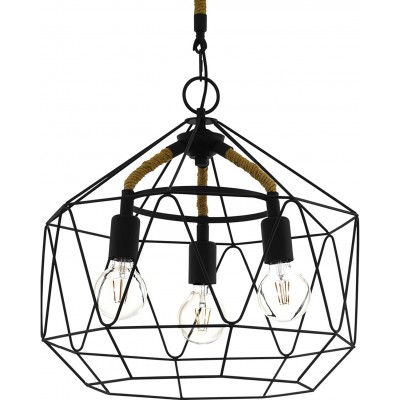 吊灯 Eglo 40W 圆形的 形状 130×49 cm. 笼子里的三重聚光灯 客厅, 饭厅 和 卧室. 钢. 黑色的 颜色