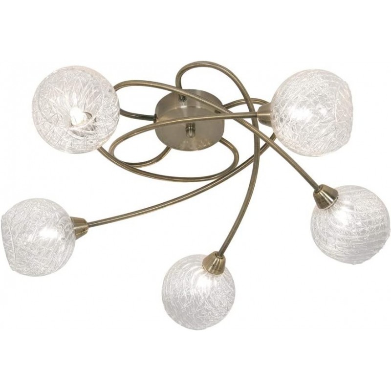 163,95 € Free Shipping | Chandelier Spherical Shape 44×42 cm. 5 spotlights Living room, dining room and lobby. Classic Style. Metal casting and Glass. Brass Color