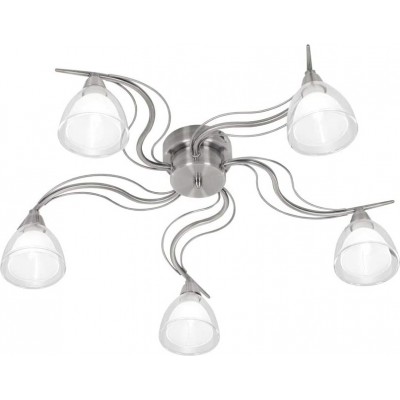 Lámpara de araña Forma Cónica 53×50 cm. 5 puntos de luz Salón, comedor y vestíbulo. Estilo moderno. Cristal. Color cromado