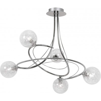 Chandelier 48×46 cm. 5 spotlights Living room, dining room and lobby. Metal casting and Glass. Plated chrome Color