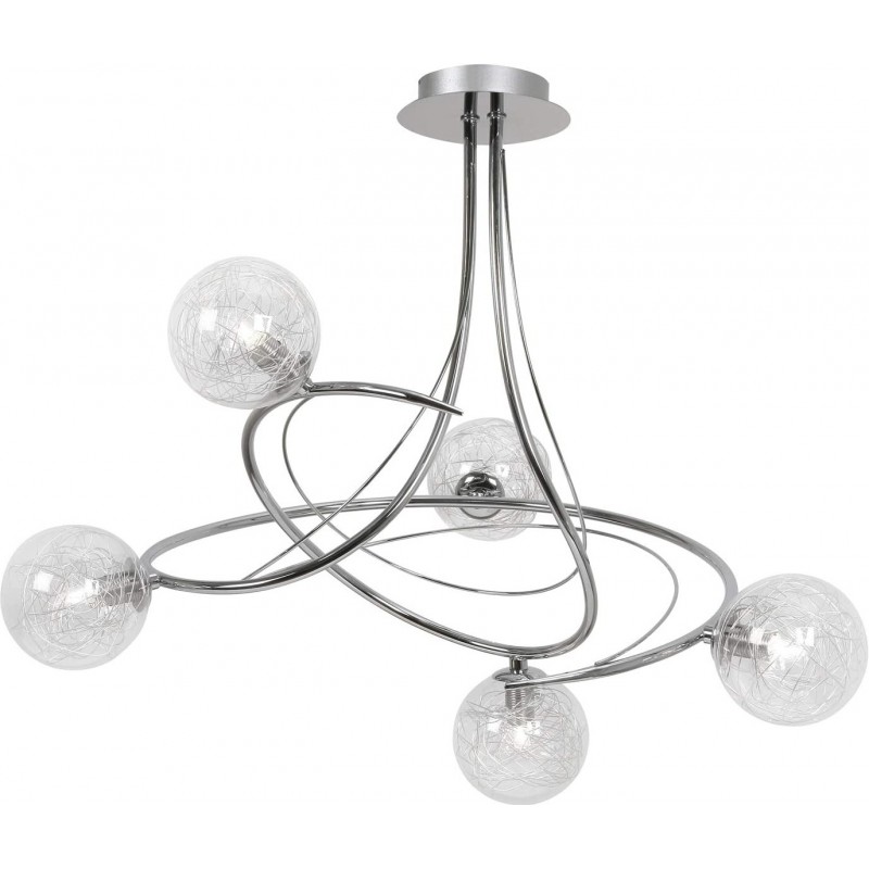 187,95 € Free Shipping | Chandelier 48×46 cm. 5 spotlights Living room, dining room and lobby. Metal casting and Glass. Plated chrome Color