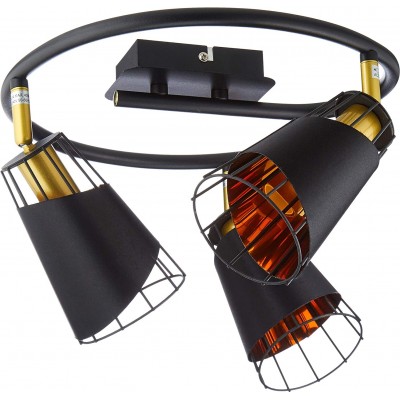 Lámpara de techo Forma Cónica 33×33 cm. Triple foco orientable Salón, dormitorio y vestíbulo. Metal. Color negro