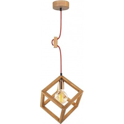 Lampe à suspension 100W Façonner Cubique 30×30 cm. Salle, salle à manger et chambre. Métal et Bois. Couleur marron