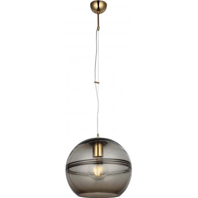 Lámpara colgante 40W Forma Esférica 34×33 cm. Salón, dormitorio y vestíbulo. Cristal y Metal. Color gris