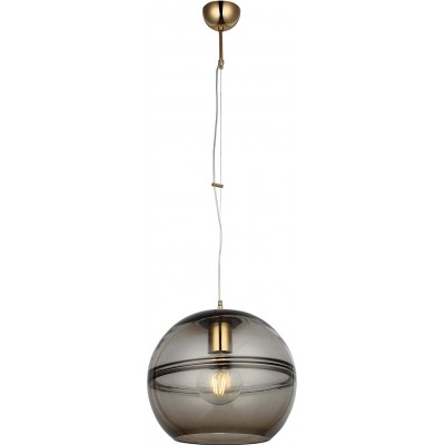 Lampe à suspension 40W 34×33 cm. Cristal et métal. Couleur gris