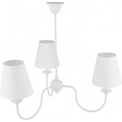 枝形吊灯 锥 形状 65×65 cm. 3点光 客厅, 饭厅 和 卧室. 金属 和 纺织品. 白色的 颜色