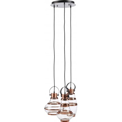 Hanging lamp 40W 120×35 cm. 3 points of light Living room, dining room and bedroom. Crystal, Metal casting and Glass. Copper Color