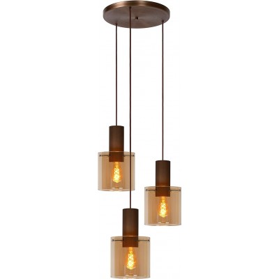 212,95 € Free Shipping | Hanging lamp 120W Cylindrical Shape 165×50 cm. Triple focus Living room, dining room and bedroom. Vintage Style. Aluminum and Crystal. Copper Color