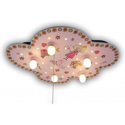 Детская лампа 25W 77×58 cm. 5 точек света. Дизайн в форме облака с рисунком принцессы Гостинная, столовая и спальная комната. Роза Цвет