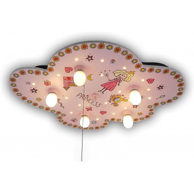 172,95 € Free Shipping | Kids lamp 25W 77×58 cm. 5 points of light. Cloud-shaped design with princess drawing Rose Color