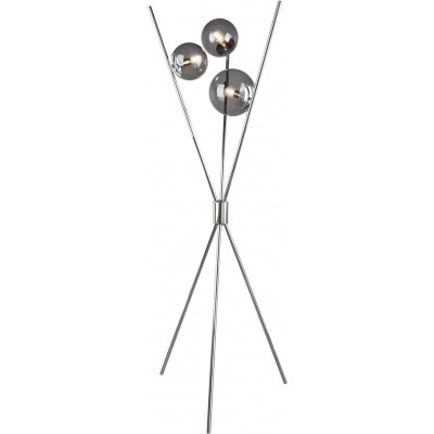 Lámpara de pie Trio 28W Forma Esférica 156×60 cm. Colocada sobre trípode Salón, comedor y vestíbulo. Estilo moderno. Metal. Color cromado