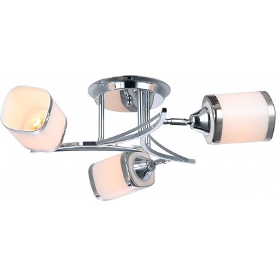 189,95 € Free Shipping | Ceiling lamp Cylindrical Shape 36×36 cm. Triple focus Living room, bedroom and lobby. Crystal, Metal casting and Glass. Plated chrome Color